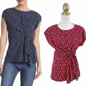 Como Vintage Sophie Side Tie Blouse - Red Geo Print - Small